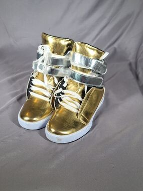 Supra TK Society Gold Silver Metallic High Top Sneakers Men's US 8 EU 39